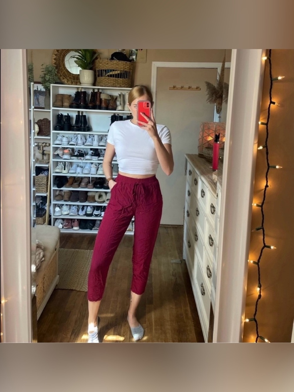 Julia maroon high waisted elastic waist pants size small